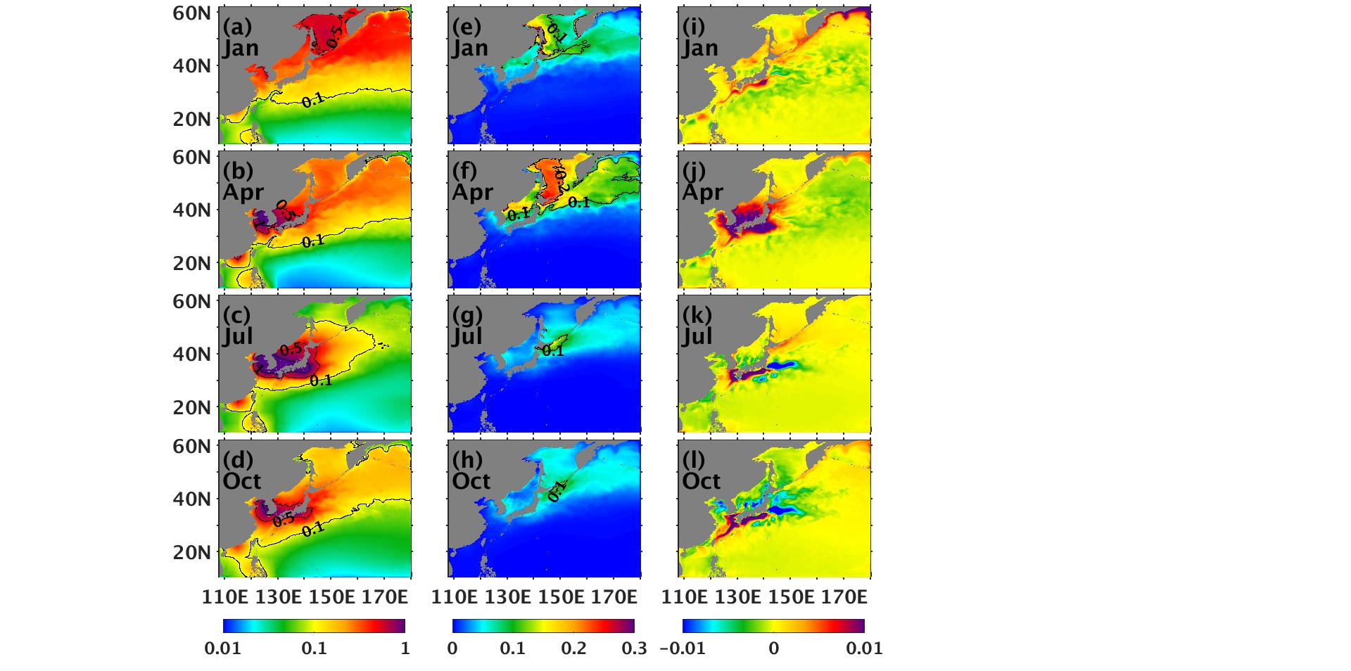 Distribution of surface CB153 concentrations and air-sea diffusion fluxes.